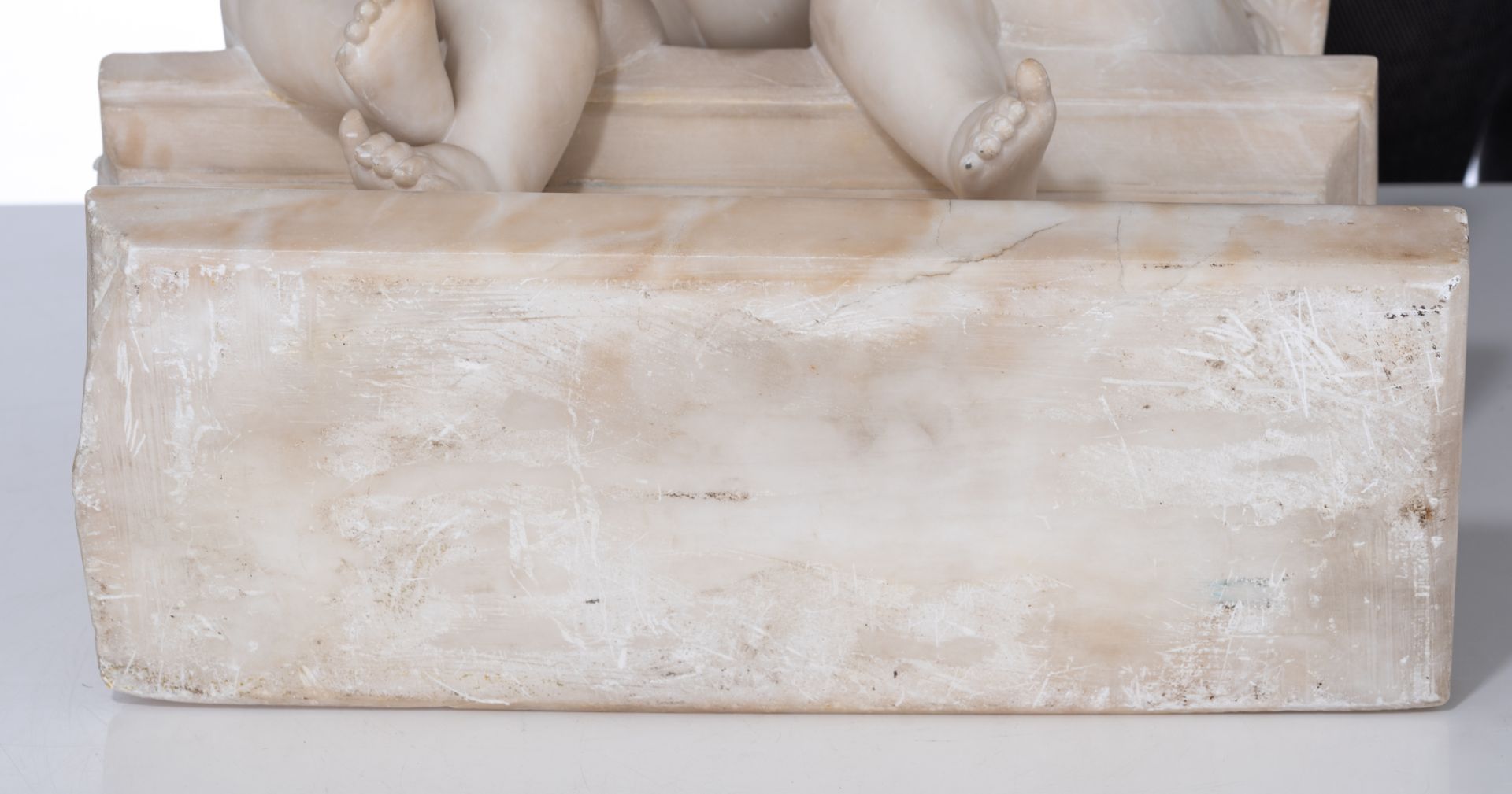 Pugi G., a Carrara marble group, depicting Amor and Psyche as children, H 45,5 cm - Image 3 of 11
