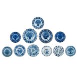 A collection of blue and white Dutch Delftware plates, 18thC, 23 - 32 cm