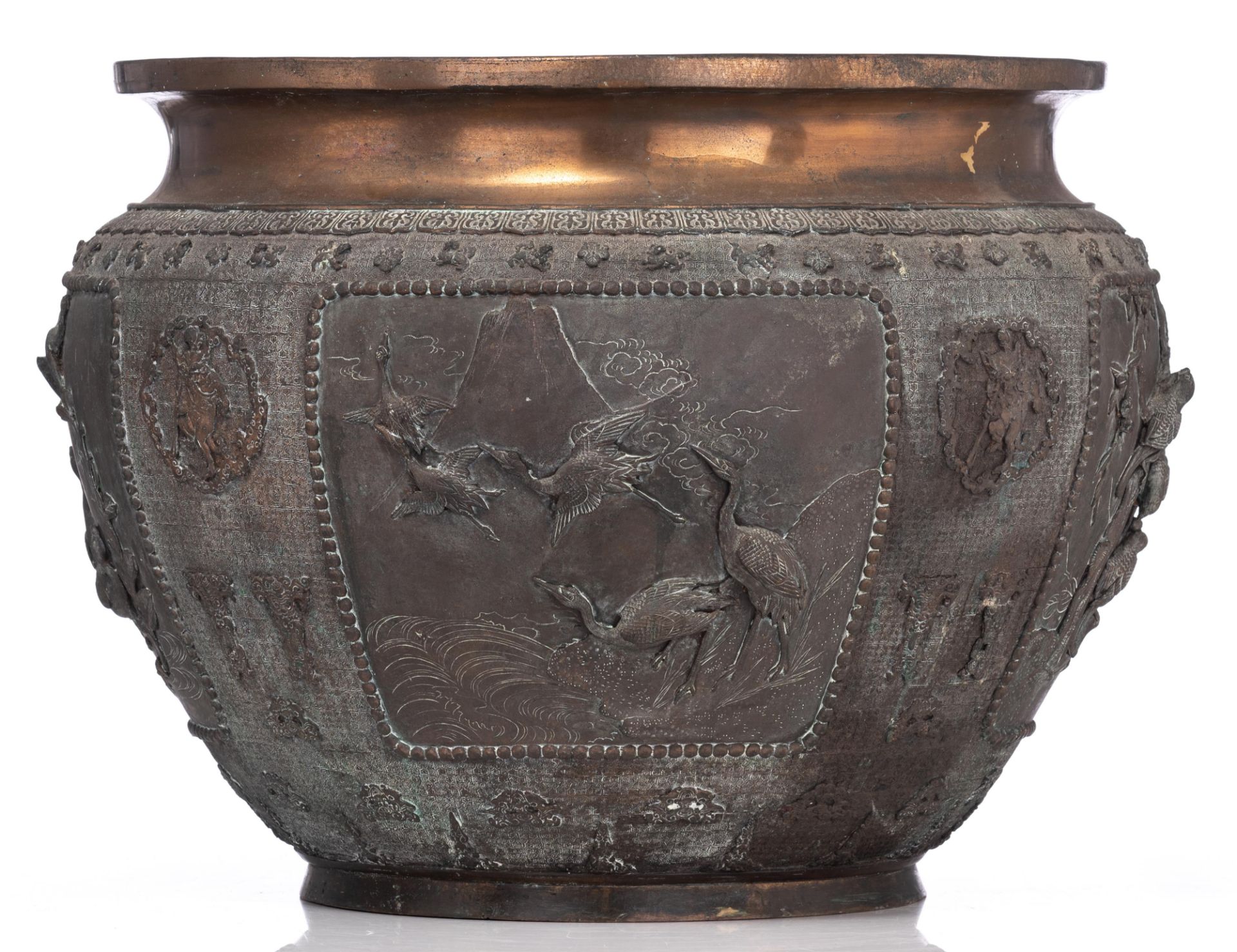 A Japanese bronze planter, Meiji period, H 45,8 - W 61 cm - Image 5 of 16