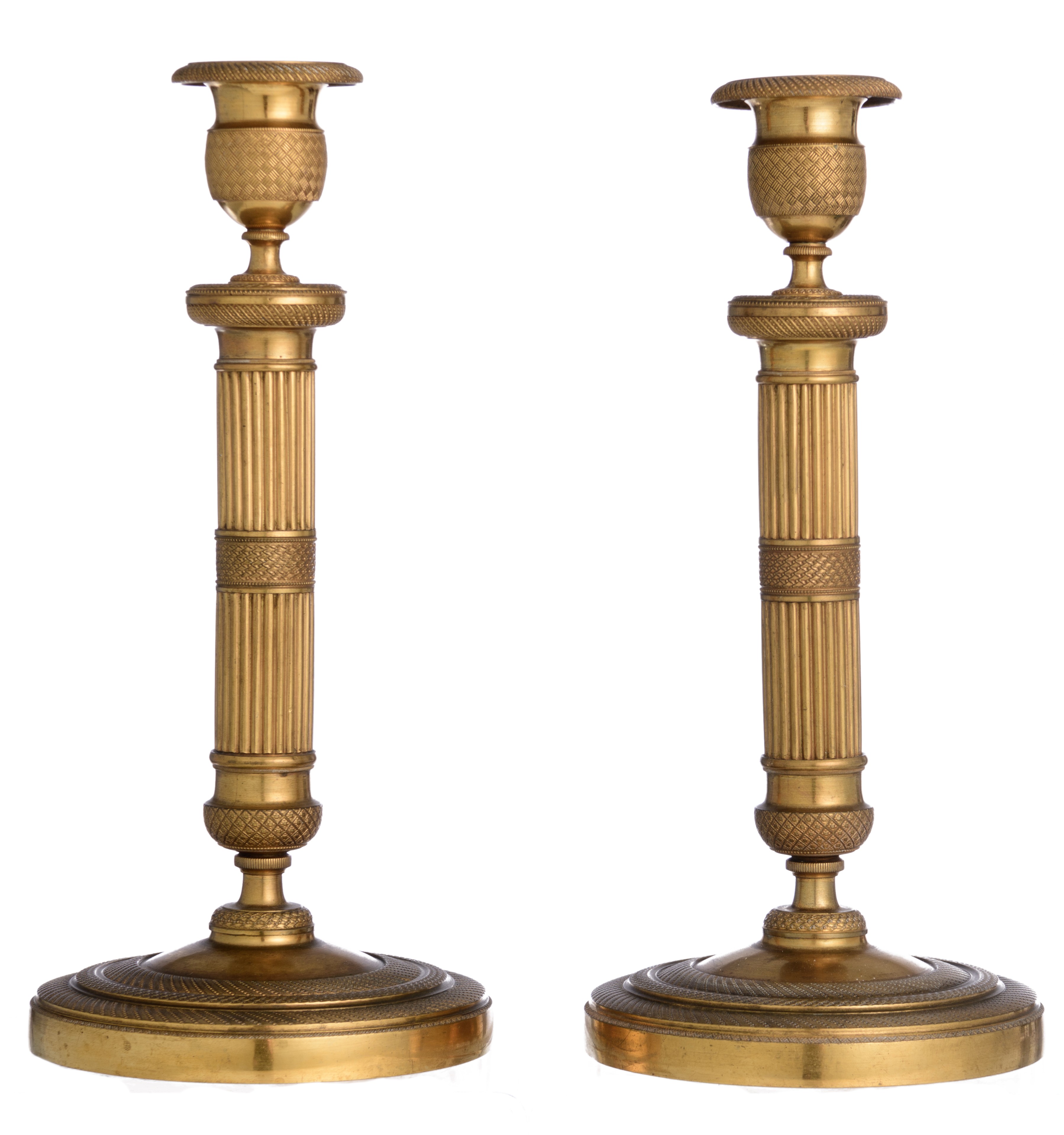 A French Charles X style mantle clock, and a ditto pair of period candlesticks, H 28,5 - 34 cm - Image 15 of 18