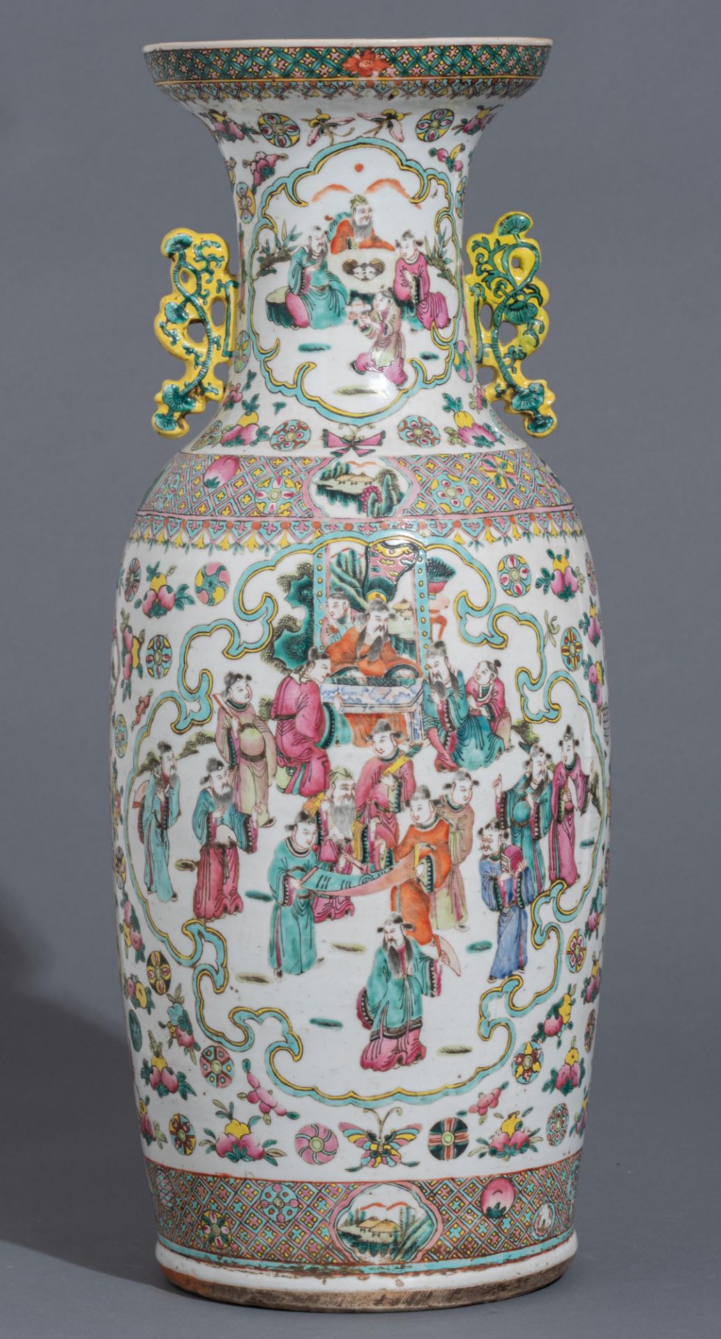 A Chinese famille rose vase, paired with Lingzhi handles, 19thC, H 58 cm - Image 5 of 10
