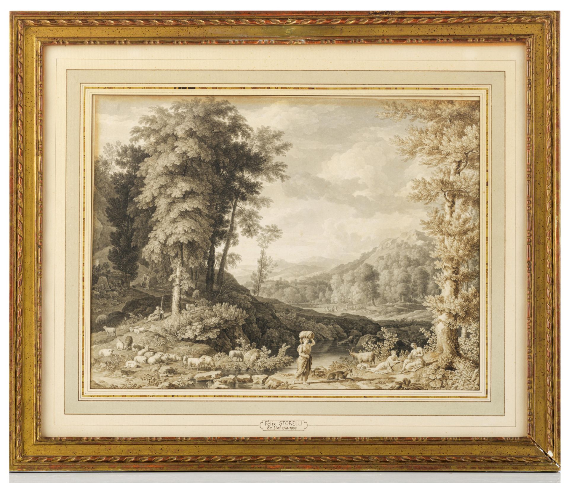 Felix Storelli (attr.), Arcadian landscape, washed ink drawing on paper - Image 2 of 8