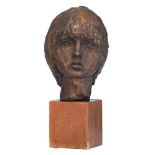 Badord, a bronze portrait of a girl, H 43,5 cm - 29 cm (with/without base)