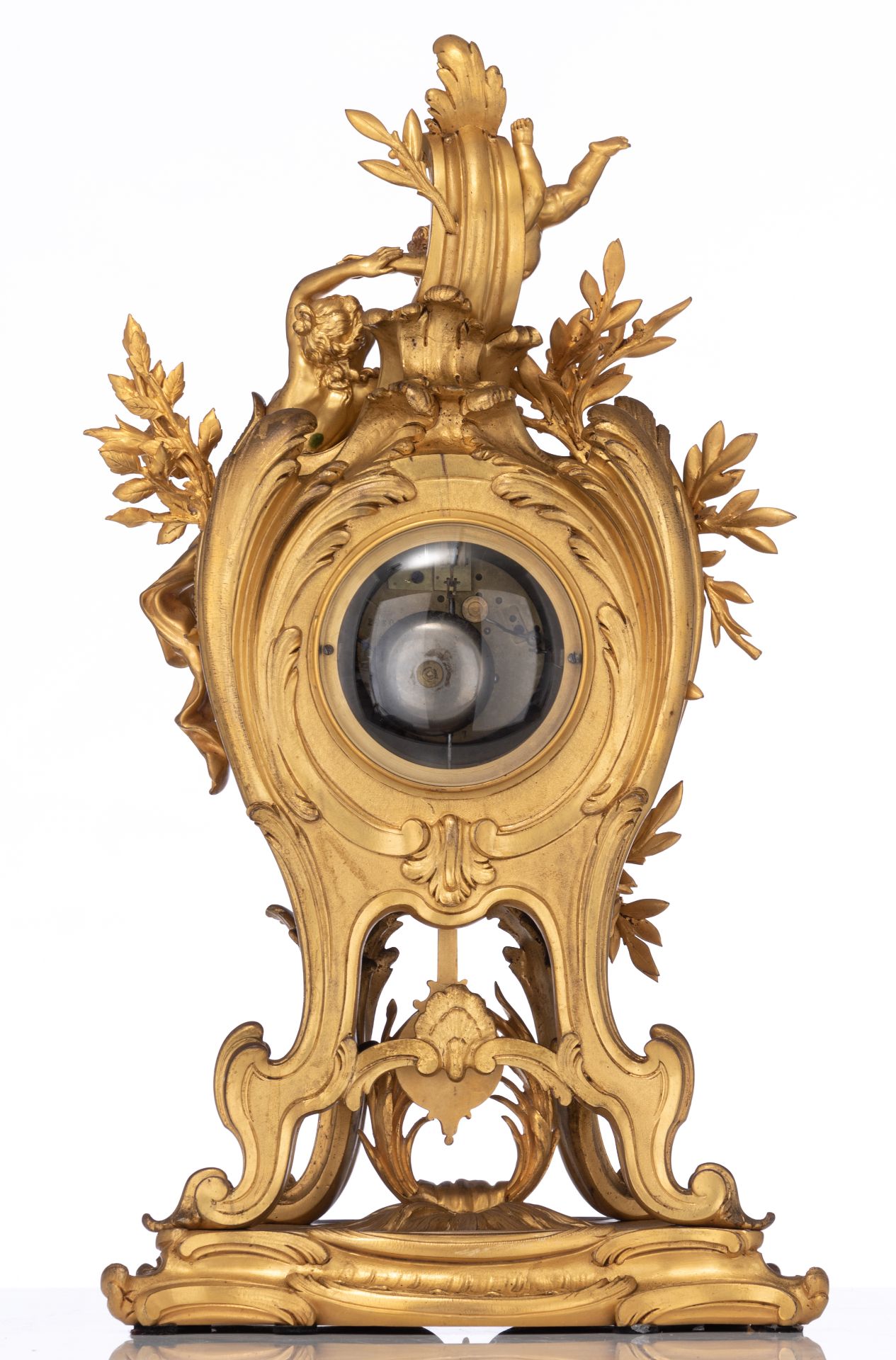 A fine Rococo style gilt bronze cartel clock, H 61 cm - Image 3 of 10