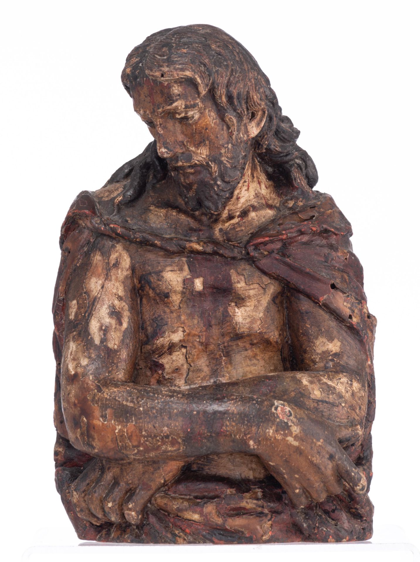 The half-length bust of Christ 'Ecce Homo', late 16thC, H 26 cm - Image 2 of 8