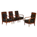 A set of four Empire style mahogany armchairs, H 101 - W 67 cm