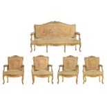 A Napoleon III Rococo style salon set, H 100,5 - 107 - W 74 - 171 cm