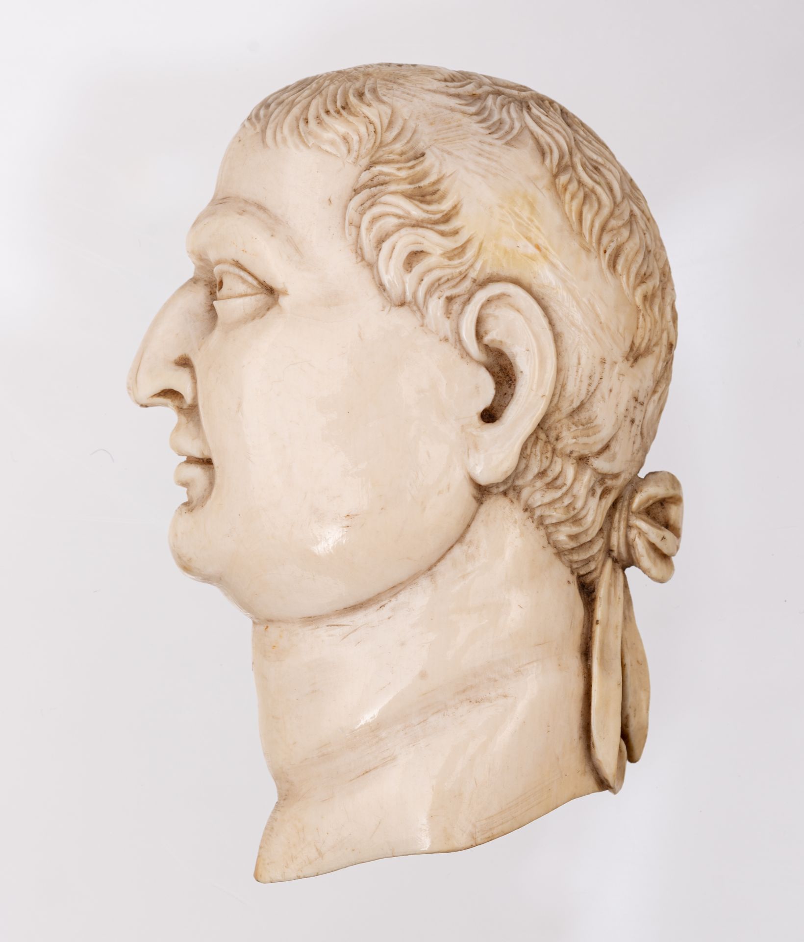 A rare series of twelve ivory profile portraits of Roman emperors, late 18thC / early 19thC, H 7,2 - - Image 18 of 36