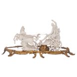A Rococo style pièce de milieu, with a biscuit group of Apollo on his chariot, H 25 - W 60 cm