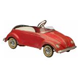 A rare deluxe Torck 'Volkswagen Beetle' red metal pedal car, 1963-1968, 45,5 x 46 x 111 cm