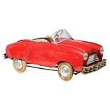 A rare Torck 'Nieuw Luxemodel' red metal pedal car with chain drive, 1952 - 1953, 47 x 45,5 x 111 cm