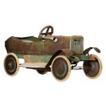 A rare interwar period Torck 'Auto nr 6' green metal and wood pedal car, 1932 - 1934, 57 x 53 x 135