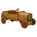 A rare interwar Swan green lacquered wooden pedal car, ca 1920-1930, 59,5 x 61 x 135 cm