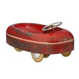 A futuristic-looking Torck 'Scooter' red metal pedal car with an oil can, 1950 - 1951, 33 x 48,5 x 7