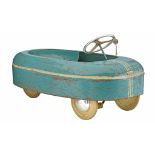 A futuristic-looking Torck 'Grand model Scooter' bleu metal pedal car, 1950 - 1951, 42,5 x 47 x 82 c