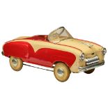 A Torck cream and red metal pedal car, with chain drive, 1955 - 1956, 48,5 x 74,5 x 106,5 cm