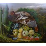 XVII English School Oil on field oak panel Still life of English Grey Partridges and quinces ,