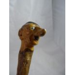 Military Folkart walking stick - a mid century Folk Art carved and coloured Ash walking cane , the