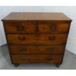 19 th C Campaign Chest of Drawers - a Naval / Military Teak chest comprising 2 short drawers and