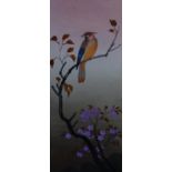 Signed Chinese Guoache and Watercolour A Crested Bellbird ( waxwing ) on a prunus tree Signed with a