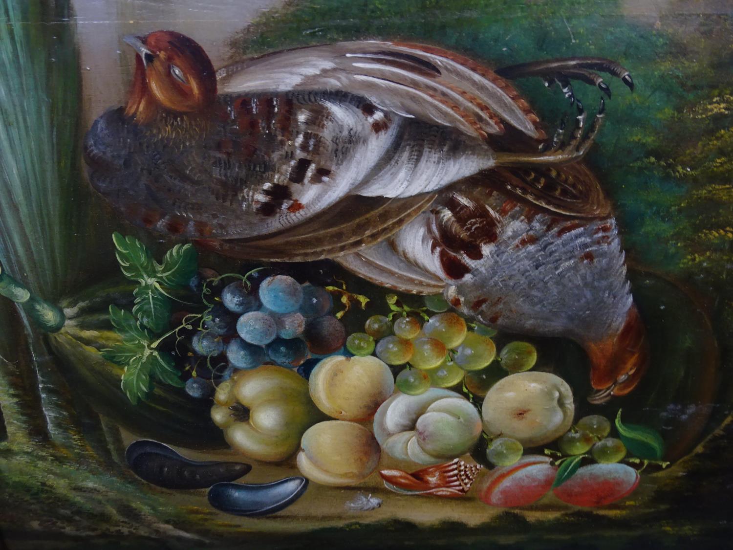 XVII English School Oil on field oak panel Still life of English Grey Partridges and quinces , - Image 7 of 10