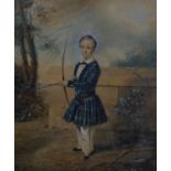 XIX Scottish , Archery School Watercolour A portrait of a young Scottish boy wearing a kilt ,