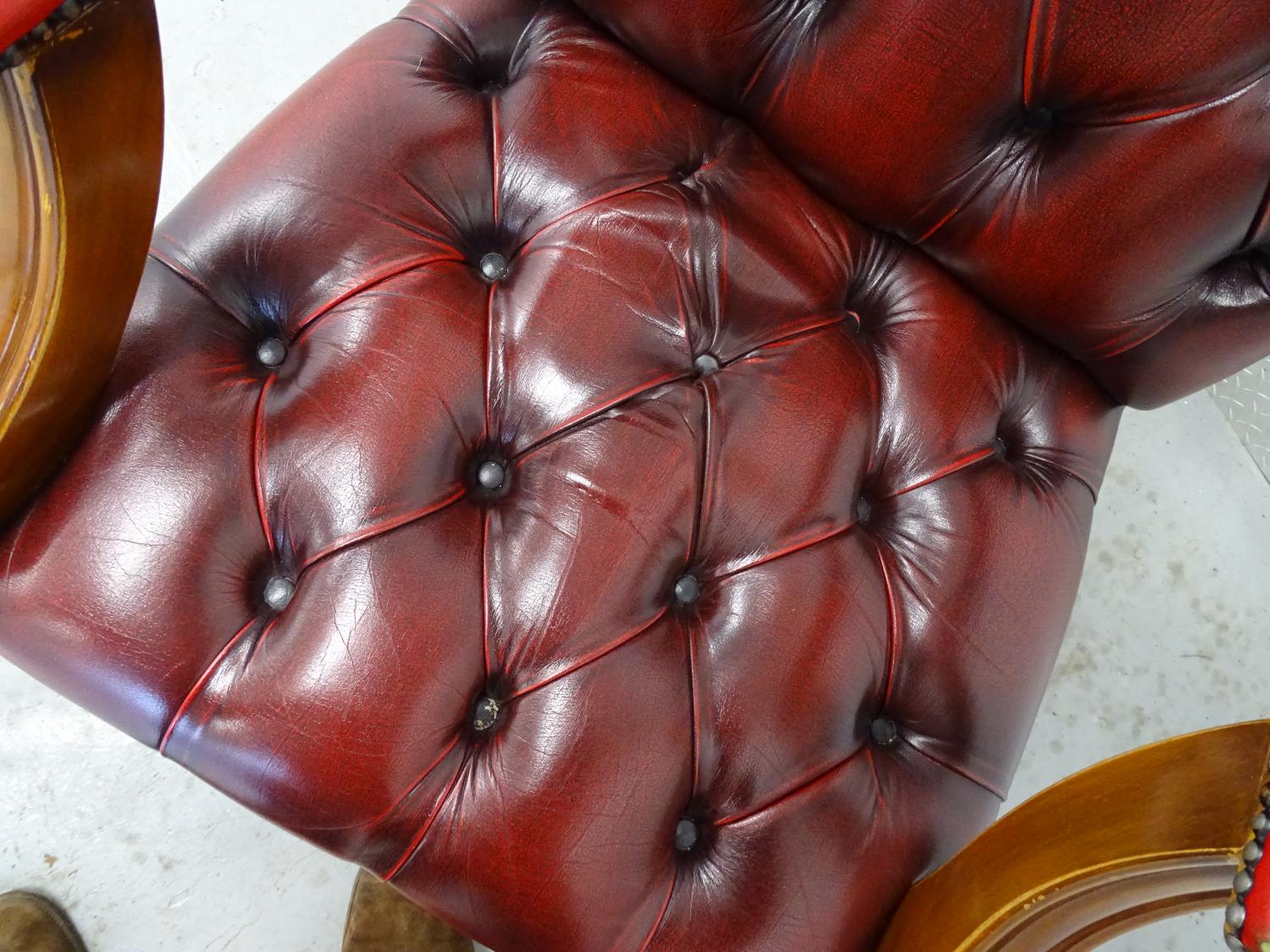 Leather Chair - a Sang de Beouf Leather button back , open arm, swivel office chair with 5 spoke - Image 7 of 8
