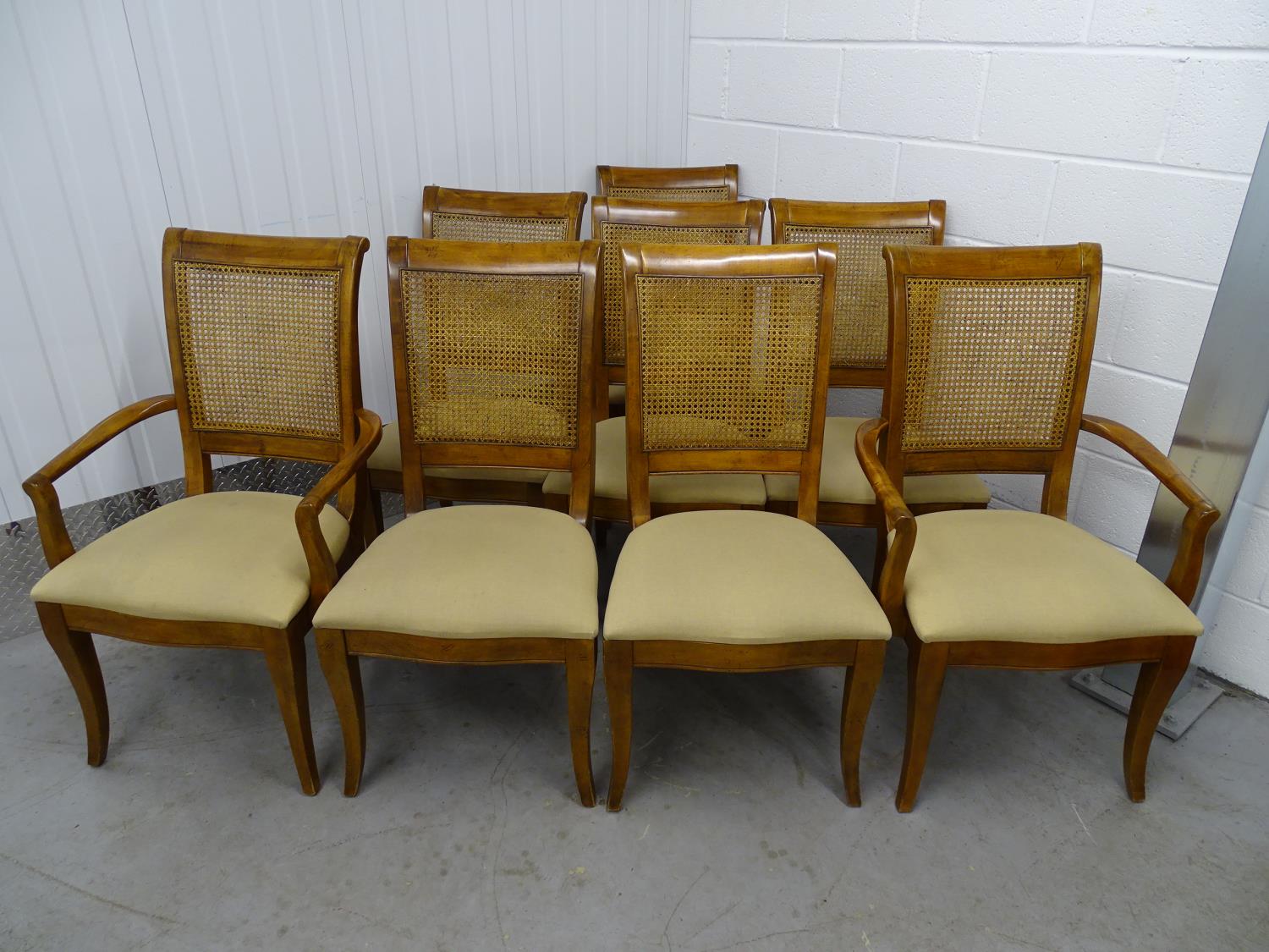 A long set of 8 dining / single chairs - a set of 2+6 Continental chairs with caned backs and