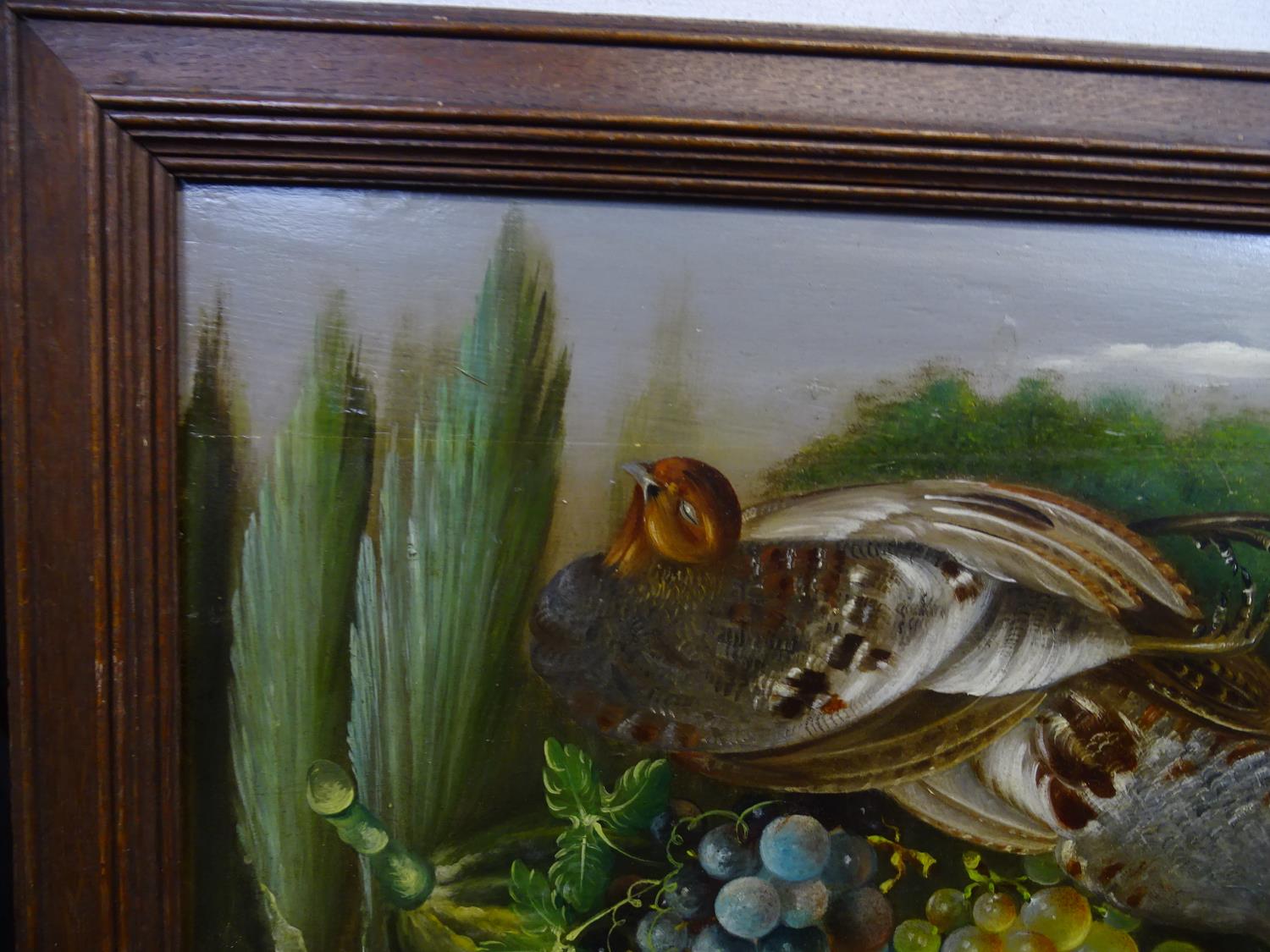 XVII English School Oil on field oak panel Still life of English Grey Partridges and quinces , - Image 3 of 10