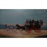 B Ty 1822 Folk Art School Oil on canvas The W.Worterhouse & Co. Cambridge Stagecoach with four