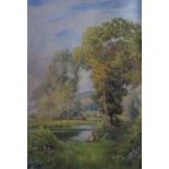 F Turner XIX Watercolour with gouache highlight Sat besides the bend in the country river Ascribed