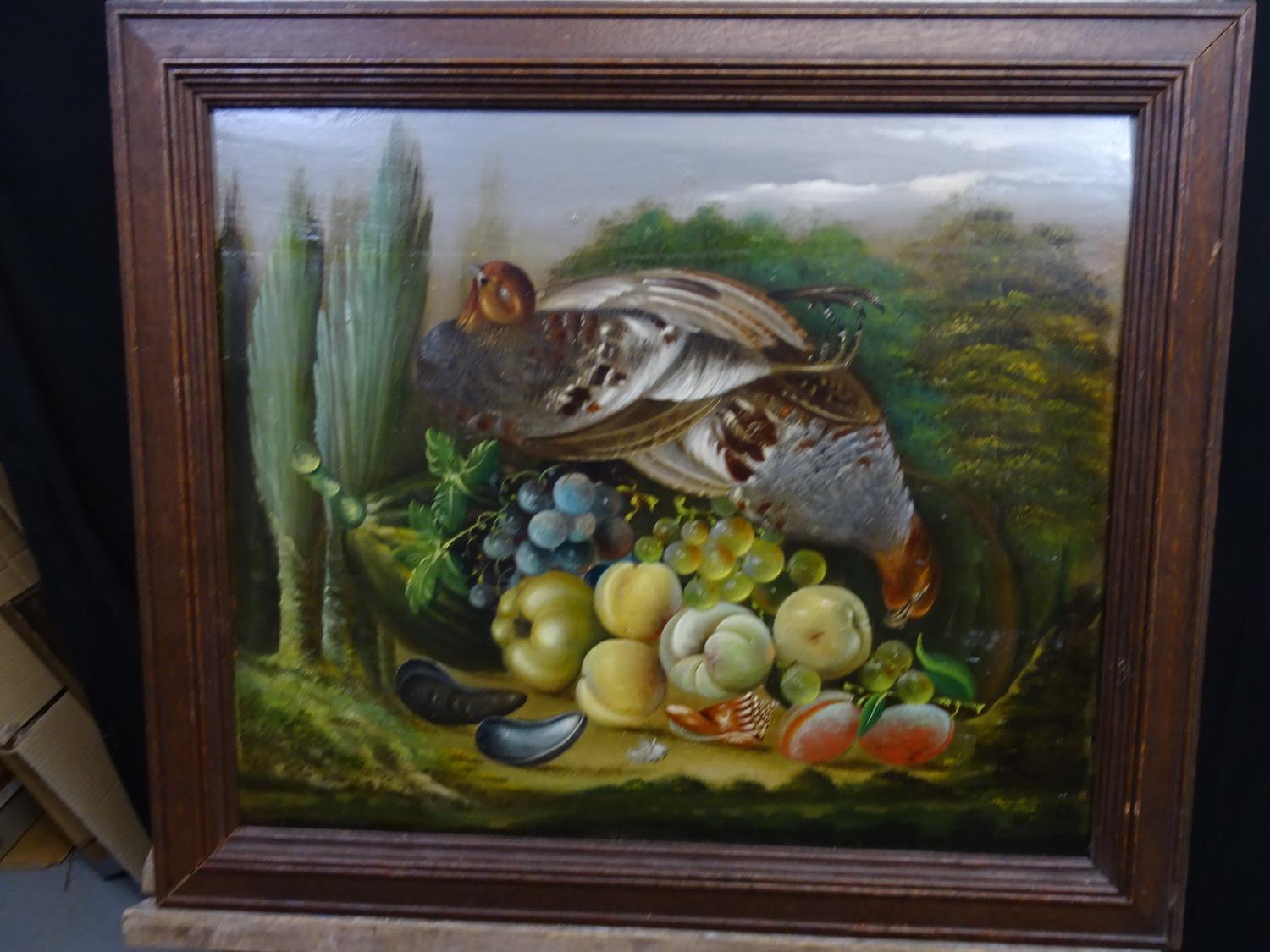 XVII English School Oil on field oak panel Still life of English Grey Partridges and quinces , - Image 10 of 10