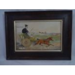 C. 1900 Folk Art Watercolour A Teacher wearing Mortarboard and gown etc. driving a pony and Trap 'To