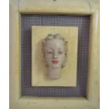 Art Deco- Mid-Century A Lenci style plaster mask on a gauze inset with faux vellum cushion moulded