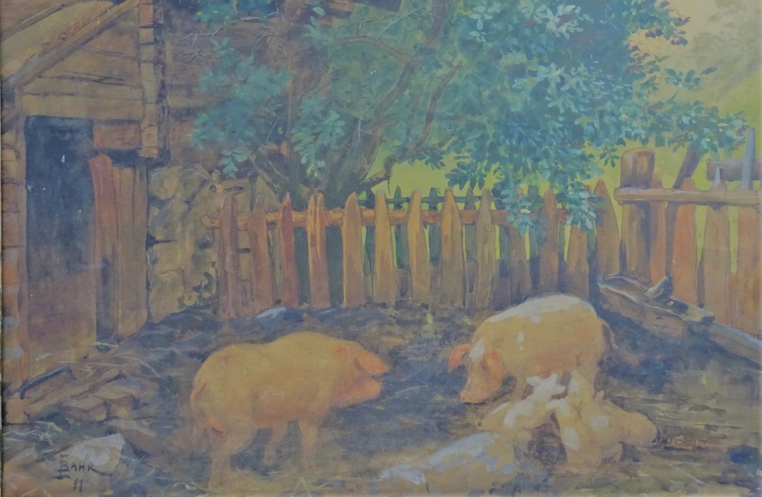 XIX- XX Agricultural / Farming School I Bahr ' 11 ' Watercolour and gouache Pigs with their - Image 2 of 8