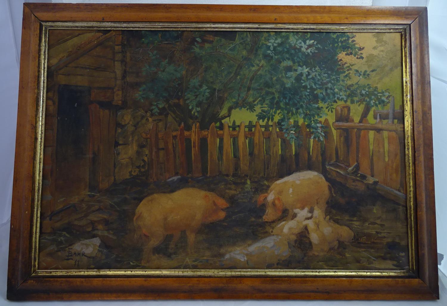 XIX- XX Agricultural / Farming School I Bahr ' 11 ' Watercolour and gouache Pigs with their