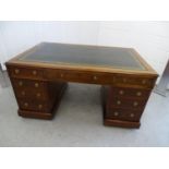 Georgian Partners Desk - a circa 1800 Mahogany pedestal desk with gold tooled single green leather