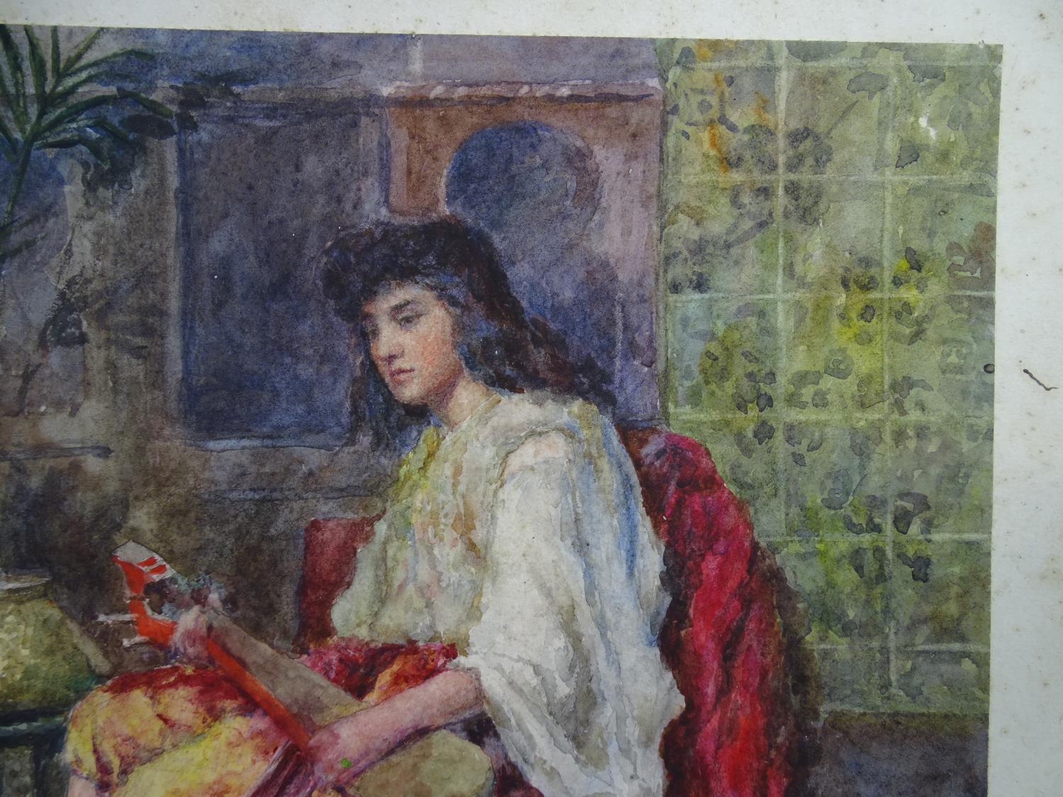 Cattermole XIX Orientalist School Watercolour A seated Lute player beside an Ottoman table etc. - Image 5 of 8