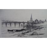 Sir David Young Cameron ( 1865-1945) Scottish Etching ? Perth Bridge ? on the River Tay 1889. Titled