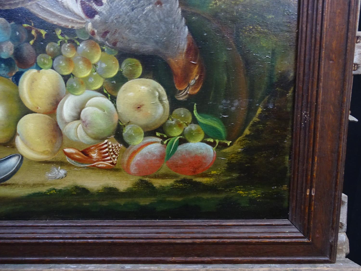 XVII English School Oil on field oak panel Still life of English Grey Partridges and quinces , - Image 5 of 10