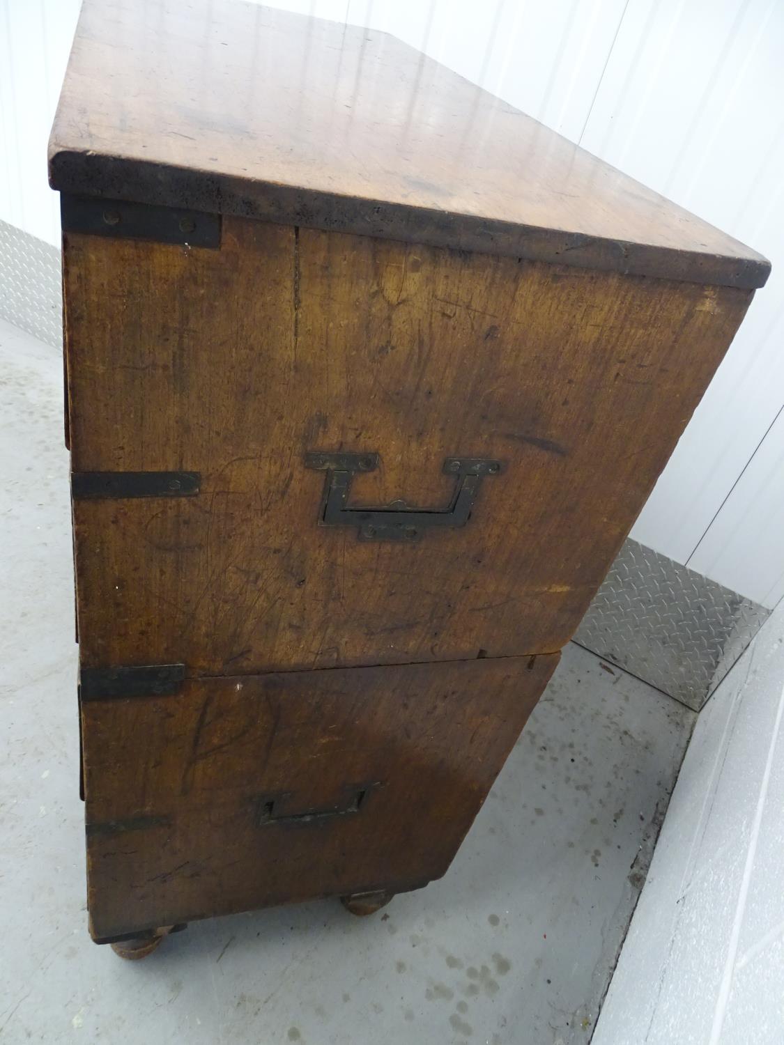 19 th C Campaign Chest of Drawers - a Naval / Military Teak chest comprising 2 short drawers and - Image 5 of 13