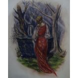 Ronald William ?Josh? Kirby (1928-2001) Pen ink and watercolour A medieval woman, casket and a