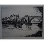 Andrew Simes (1887-1966) Signed monochrome etching ? The Old Bridge , Stirling ? Signed and titled