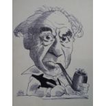 David Smith ( 1943-?) Political Cartoonist Black pen and ink Caricature portrait of William