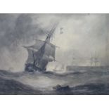 Charles Arthur Lodder ( act. 1842-1885) Marine School Grisaille A two masted sailing ship (