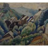 Gordon c1920 Watercolour A valley Village Signed twice lower right
