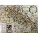 Antique Original 17thC Map - a hand coloured and framed ?Mapp of the County of Northampton ? with
