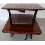 Rare Two Tier Sutherland Table- a late 19 thC cross banded mahogany and strung , twin turned twin