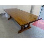 10 seat Continental large walnut and Iron Table - a late 20 th C twin pedestal ended and iron