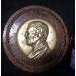 Wellington Relief Brass Roundel on Oak back - a profile cast circular roundel of Arthur